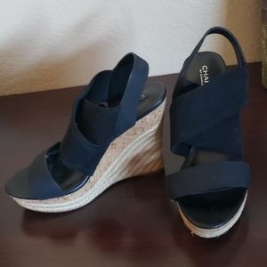Black strappy wedges, size 8